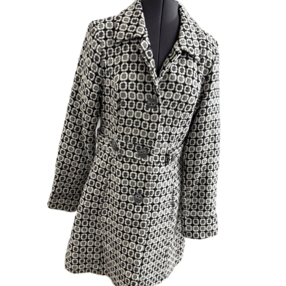 Stylish Voice Size Large L Poly Wool Blend Jacket Coat Black White Grey